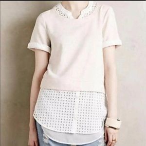 Anthropologie Postmark Layered Short Sleeve Sweater Size XS